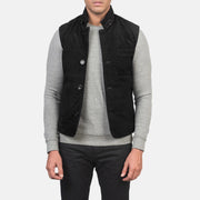 Men's Tony Czarna Suede Vest Męska in Black Goatskin Suede - Front Profile View &amp; Tailored Silhouette | Buy Online