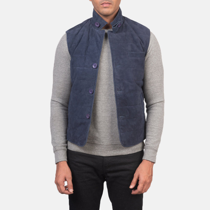 Tony Niebieski Suede Vest Męska