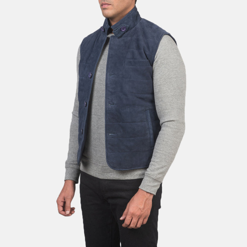 Tony Niebieski Suede Vest Męska