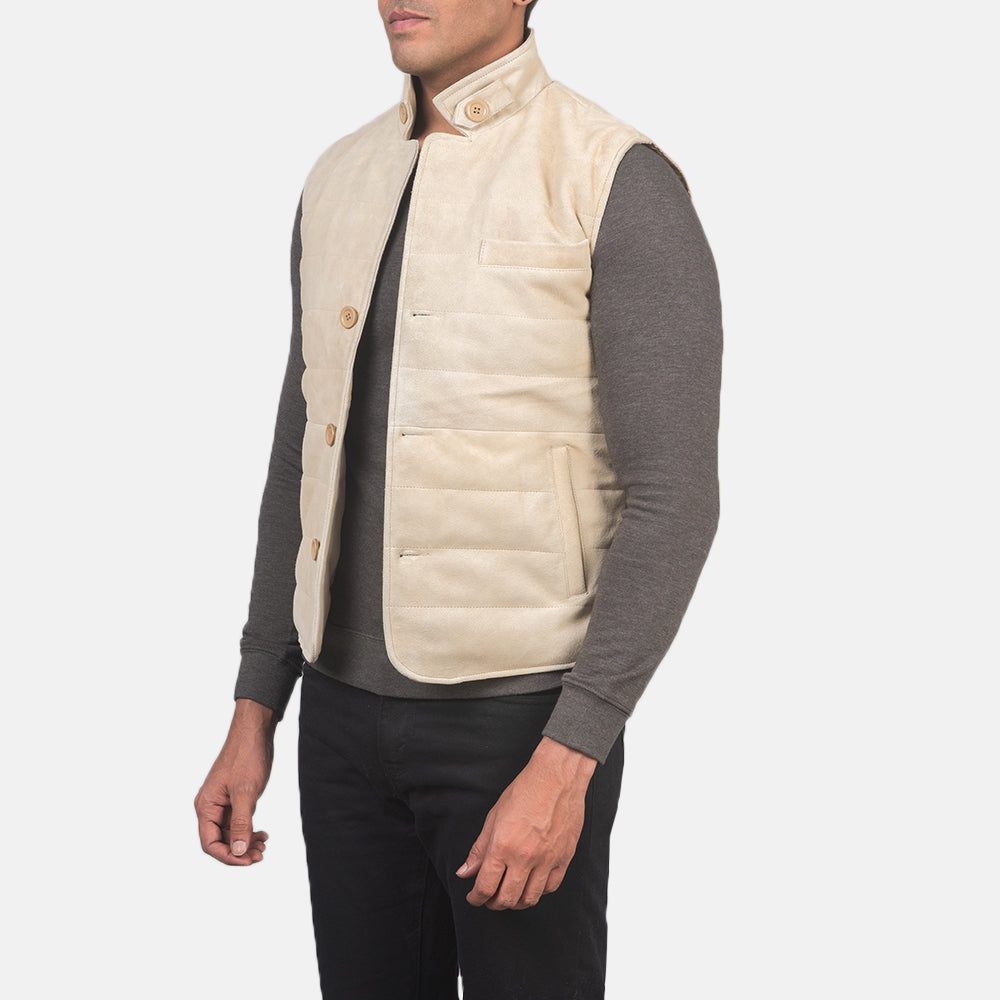 
Off-White Goatskin Suede Leather Vest - Widok z tyłu z dopasowanymi ramionami i czystym dołem