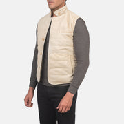 
Off-White Goatskin Suede Leather Vest - Widok z tyłu z dopasowanymi ramionami i czystym dołem