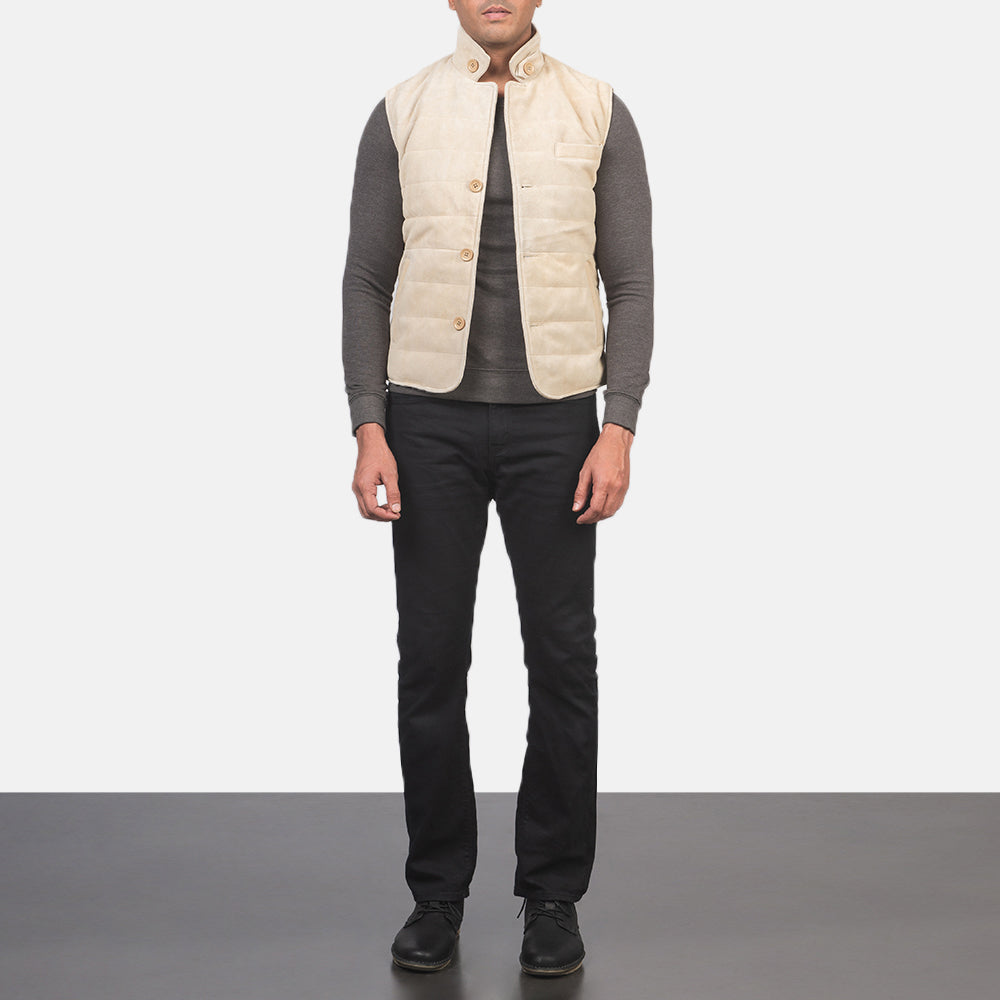 
Tony Off-White Suede Vest Męska Męska - Widok z boku z ergonomicznym krojem rękawa