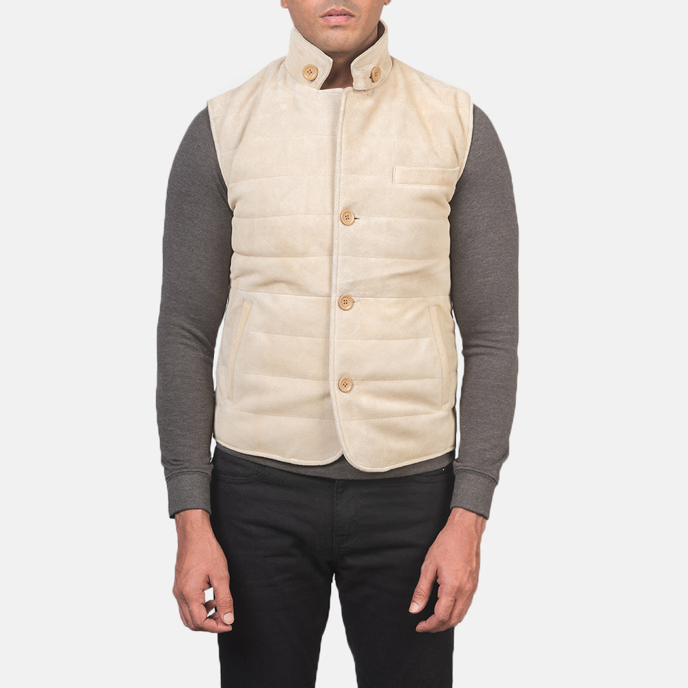 
Szczegółowe zbliżenie of Notch with removable throat latch & Button Hardware on Tony Off-White Suede Vest Męska Męska