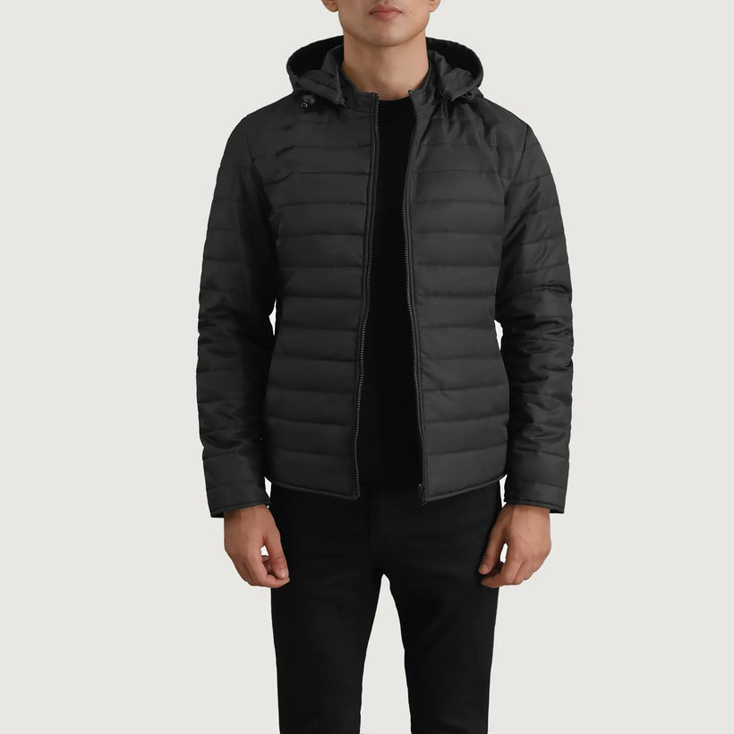 Tyler Czarny Hooded Puffer Kurtka Skórzana Męska