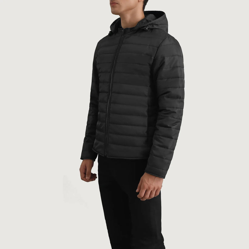 Tyler Czarny Hooded Puffer Kurtka Skórzana Męska