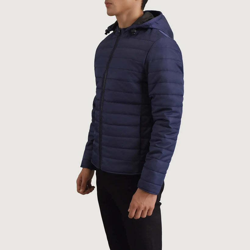 Tyler Niebieski Hooded Puffer Kurtka Skórzana Męska