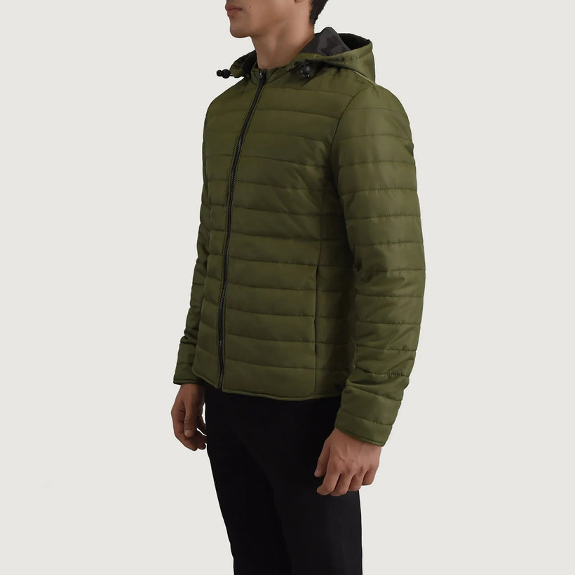 Tyler Oliwkowy Hooded Puffer Kurtka Skórzana Męska