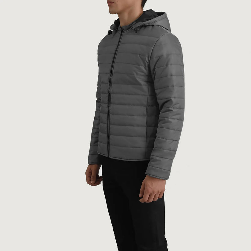 Tyler Grey Hooded Puffer Kurtka Skórzana Męska
