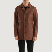 Urban Slate Brązowa Skórzany Płaszcz Męska in Brown Cowhide Leather - Front Profile View &amp; Tailored Silhouette | Buy Online