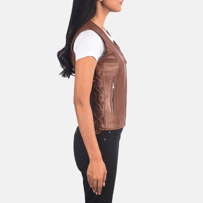 Vanda Brązowa Leather Biker Vest Damska