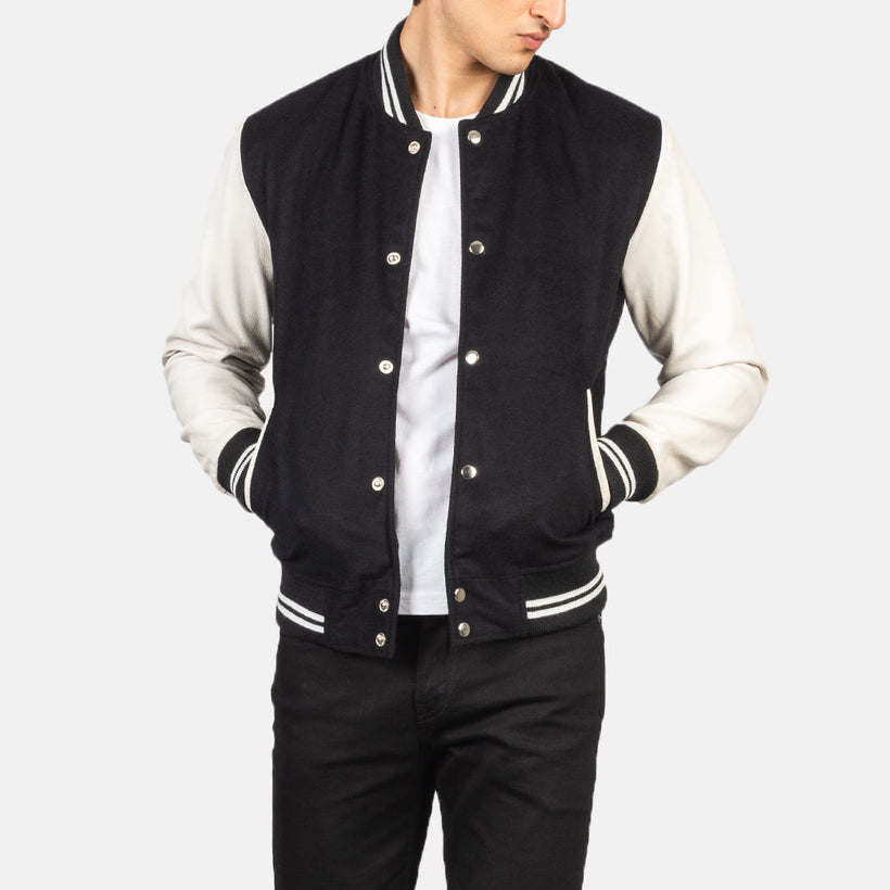 Vaxton Czarna & White Hybrid Varsity Kurtka Skórzana Męska