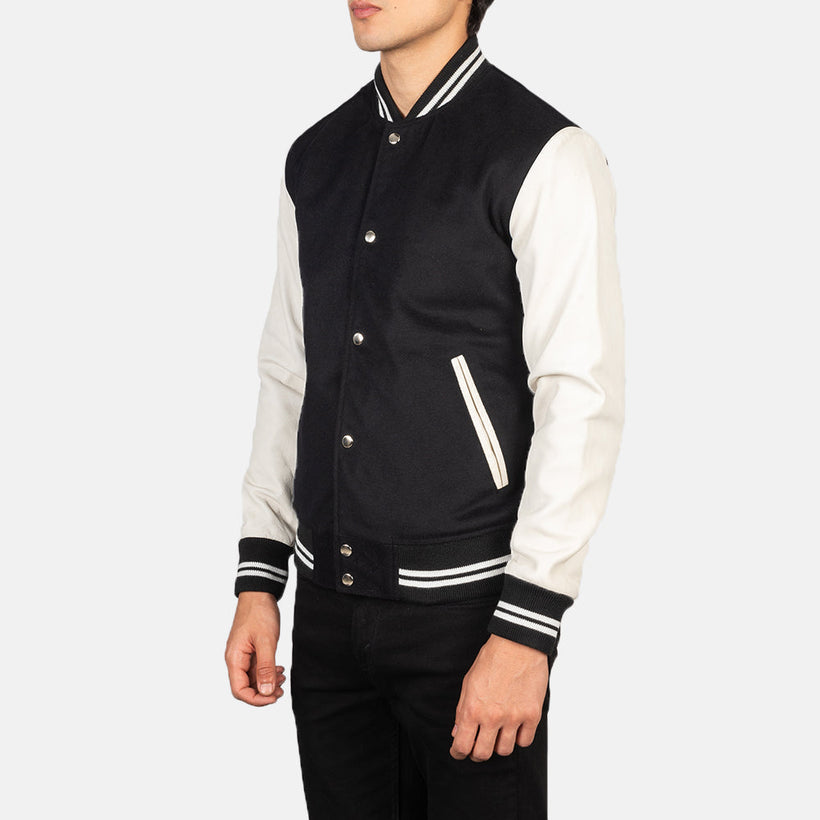 Vaxton Czarna & White Hybrid Varsity Kurtka Skórzana Męska