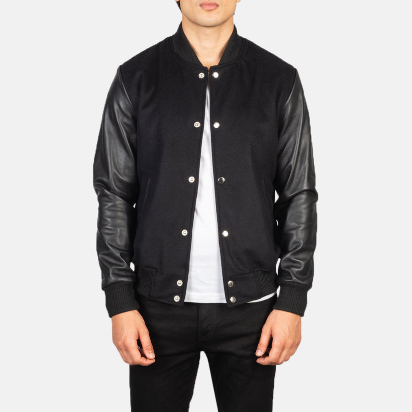 Vaxton Czarna Hybrid Varsity Kurtka Skórzana Męska