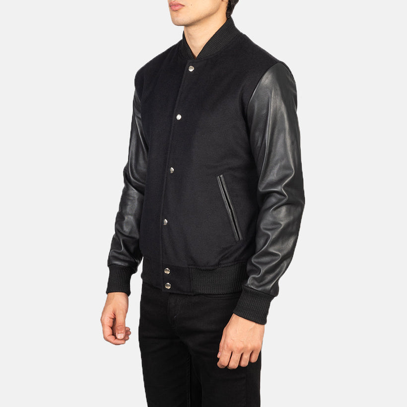Vaxton Czarna Hybrid Varsity Kurtka Skórzana Męska