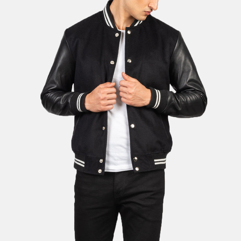Vaxton Czarna Striped Hybrid Varsity Kurtka Skórzana Męska