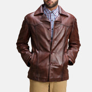 
Brown Sheepskin leather Coat - Widok z tyłu z dopasowanymi ramionami i czystym dołem