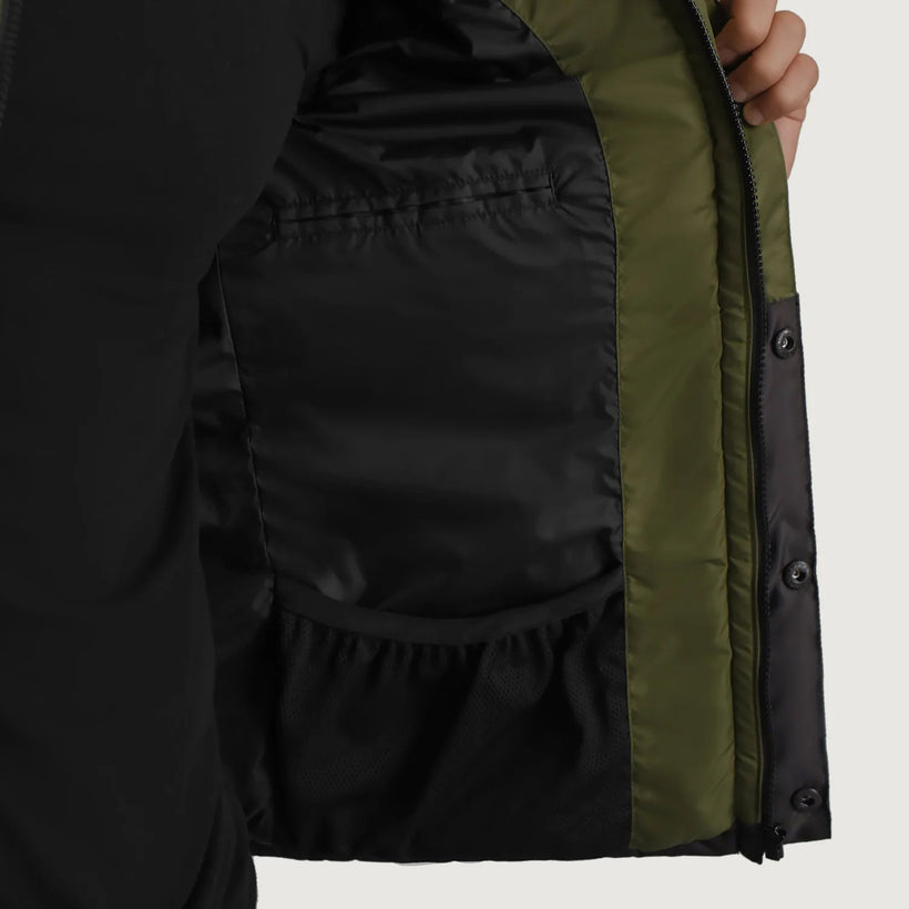 Wayne Czarny & Oliwkowy Hooded Puffer Kurtka Skórzana Męska
