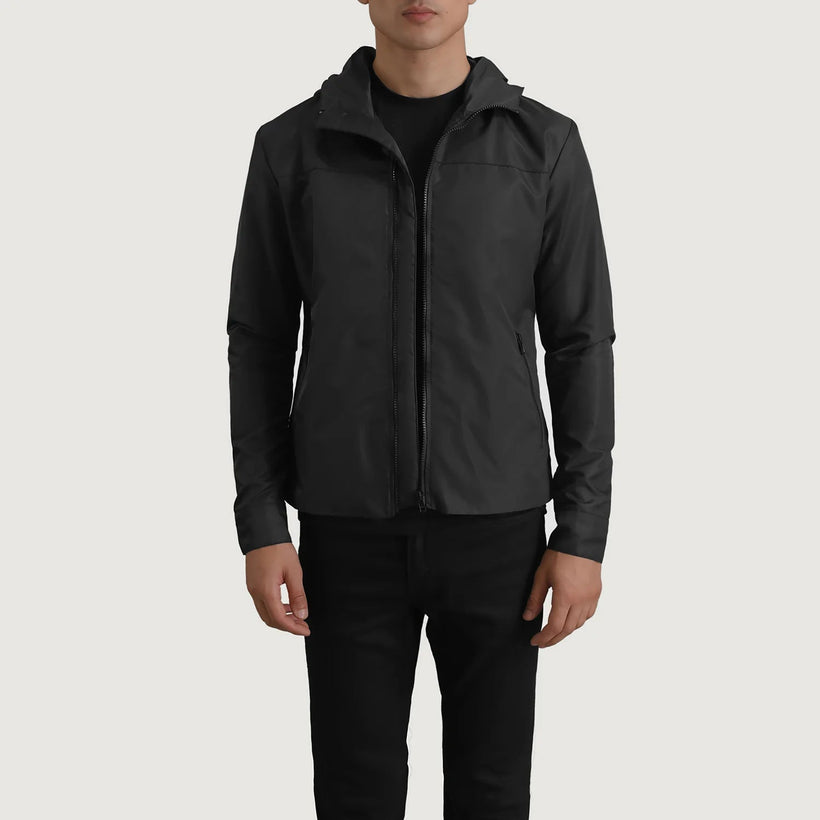 Wesley Czarny Hooded Windbreaker Kurtka Skórzana Męska