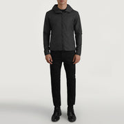 
Wesley Czarny Hooded Windbreaker Kurtka Skórzana Męska - Widok z boku z ergonomicznym krojem rękawa