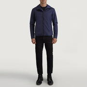 
Wesley Niebieski Hooded Windbreaker Kurtka Skórzana Męska - Widok z boku z ergonomicznym krojem rękawa