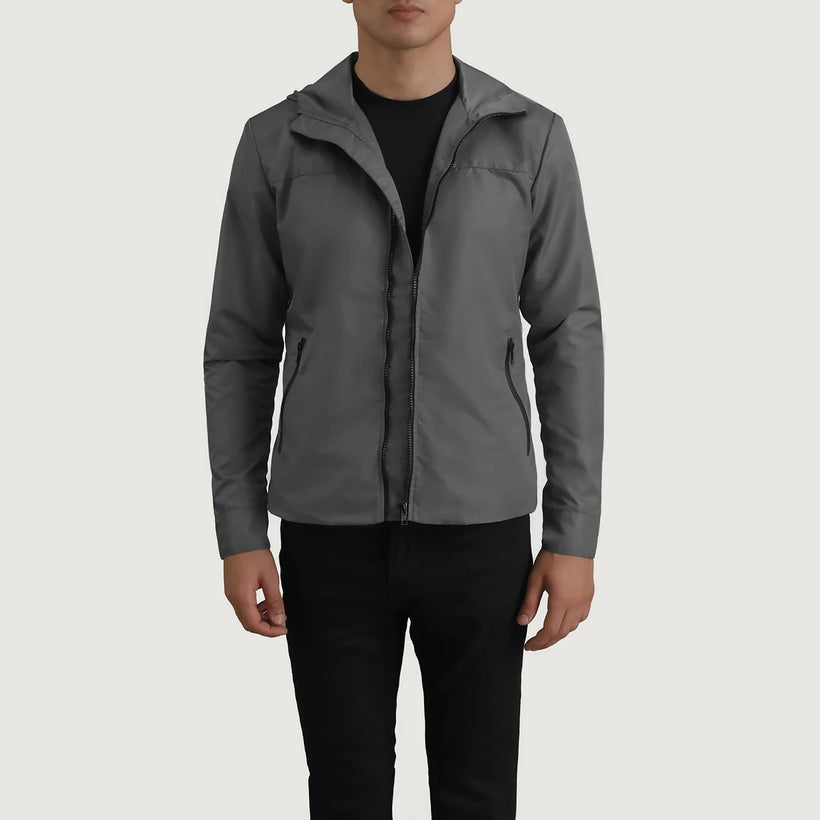 Wesley Grey Hooded Windbreaker Kurtka Skórzana Męska