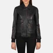 
Szczegółowe zbliżenie of Shirt & Zipper with Button Flap Hardware on Westa A-2 Black Leather Bomber Jacket