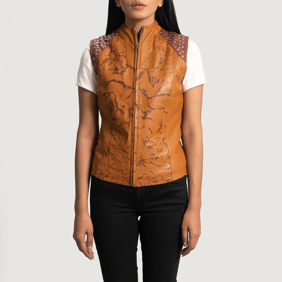 
Westina Jasnobrązowy Dye Skórzana Kamizelka Damska in Tan Brown Sheepskin Dip &Amp; Dye - Widok z przodu i dopasowana sylwetka | Kup online w oficjalnym sklepie