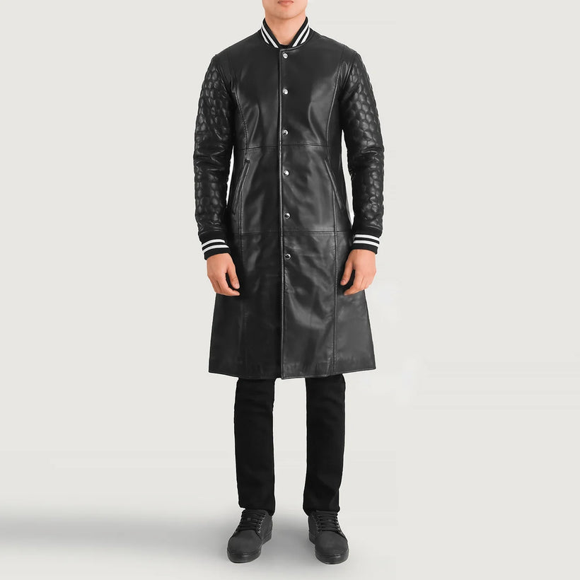 Wilde Czarna Leather Varsity Skórzany Płaszcz Męska
