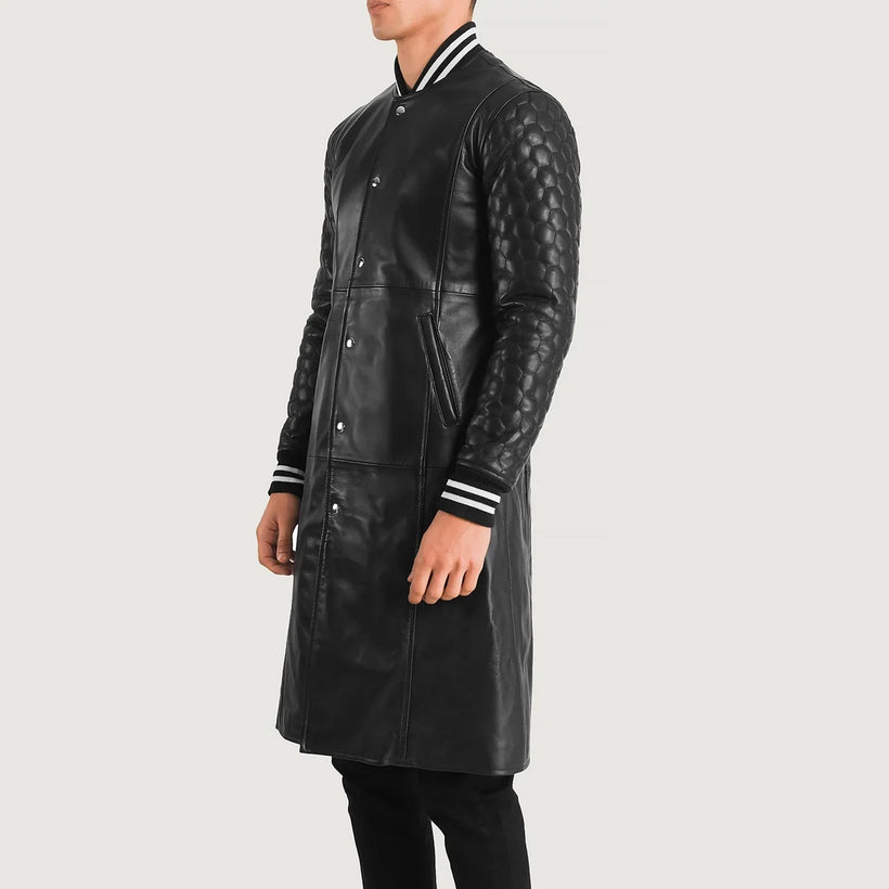 Wilde Czarna Leather Varsity Skórzany Płaszcz Męska