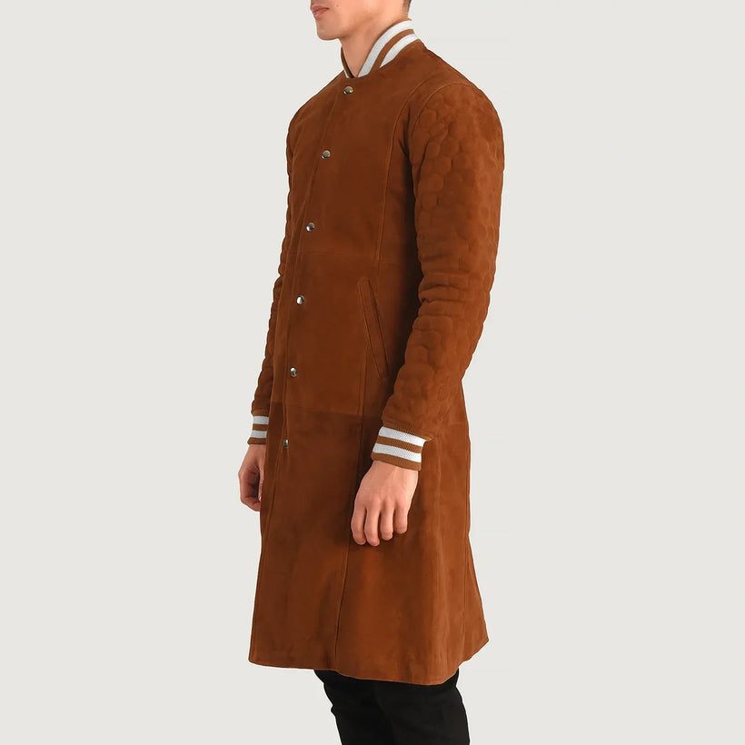 Wilde Brązowa Suede Varsity Skórzany Płaszcz Męska