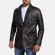 Men's Wine Czarna Skórzana Marynarka Męska in Dark Brown Cow Hide Leather - Front Profile View &amp; Tailored Silhouette | Buy Online