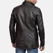 Men's Wine Czarna Skórzana Marynarka Męska - Lateral Side Profile View Showing Sleeve Cut &amp; Athletic Taper Fit