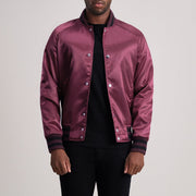 Xander Maroon Varsity Kurtka Skórzana Męska - Lateral Side Profile View Showing Sleeve Cut &amp; Athletic Taper Fit