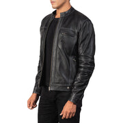 Black Goatskin Snuffed Biker Jacket - Back View Showing Tailored Shoulder Fit &amp; Clean Hemline