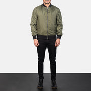 Men's Zack Green Skórzana Kurtka Bomberka Męska - Lateral Side Profile View Showing Sleeve Cut &amp; Athletic Taper Fit
