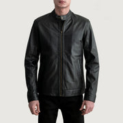 Zen Czarna Skórzana Ramoneska Męska in Black Sheepskin Leather - Front Profile View &amp; Tailored Silhouette | Buy Online