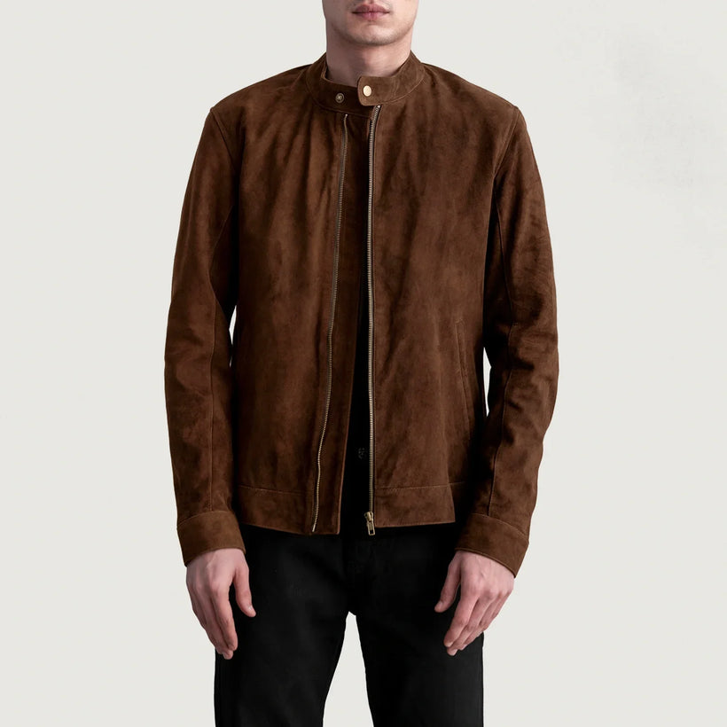 Zen Brązowy Suede Skórzana Ramoneska Męska