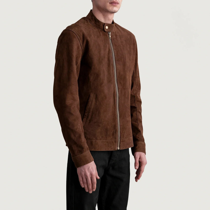 Zen Brązowy Suede Skórzana Ramoneska Męska