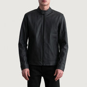 Zen Matte Czarna Skórzana Ramoneska Męska - Lateral Side Profile View Showing Sleeve Cut &amp; Athletic Taper Fit