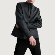 Zen Tumbled Czarna Skórzana Ramoneska Męska - Lateral Side Profile View Showing Sleeve Cut &amp; Athletic Taper Fit