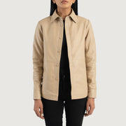 
Zenith Beige Leather Shirt Jacket in Beige Sheepskin Leather - Widok z przodu i dopasowana sylwetka | Kup online w oficjalnym sklepie