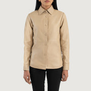 
Szczegółowe zbliżenie of Shirt & Leather Buttons Hardware on Zenith Beige Leather Shirt Jacket